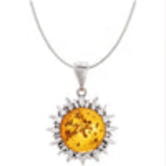 Amber honey sunburst pendant, .925 sterling silver, New! Artisan made, unisex - Picture 1 of 10